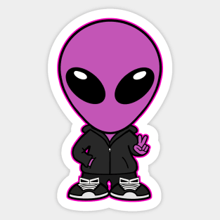 Space Alien Extraterrestrial Peace Hand Sign (Pink) Sticker